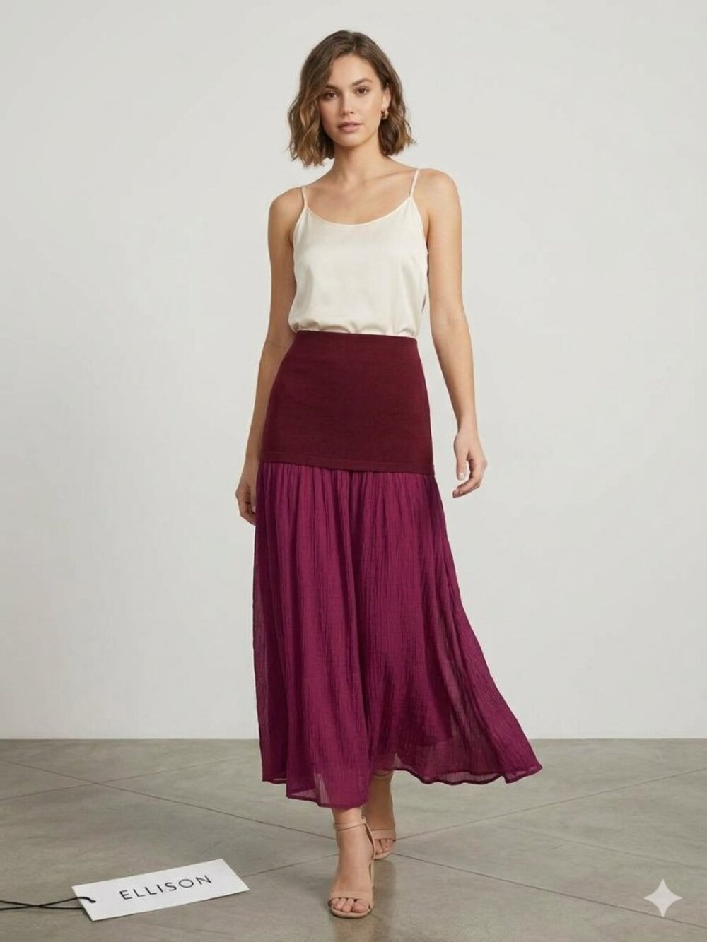 Ellison Womens Burgundy Layered Midi Skirt Size Large